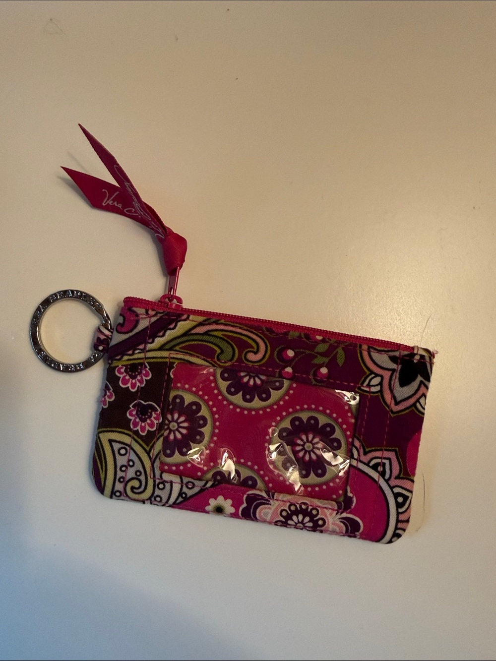 Vera Bradley Hot Pink Paisley Card Case with Key Ring